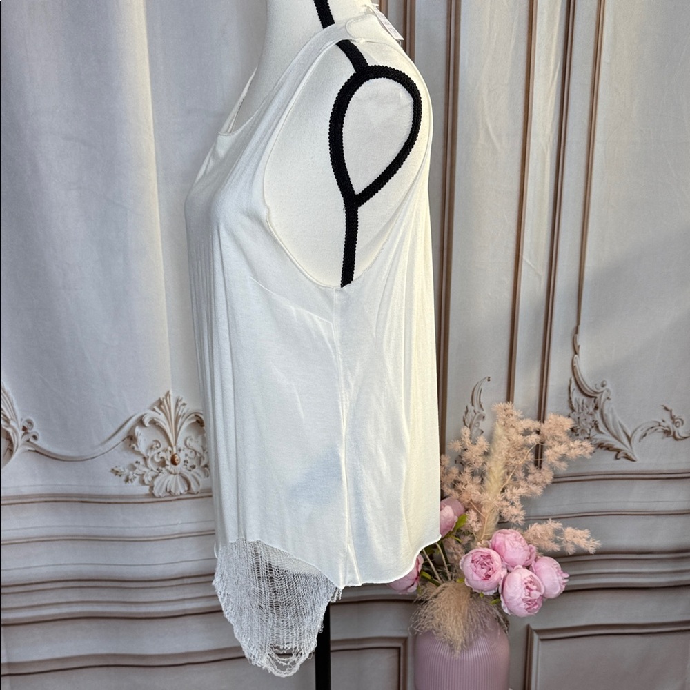 Raquel Allegra Asymmetrical White and Blue Tank Top - Picture 2 of 4